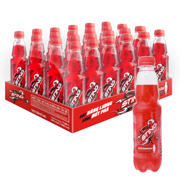 Thùng 24 Chai Nước Tăng Lực Sting Vàng/ Sting Dâu Chai 330ml