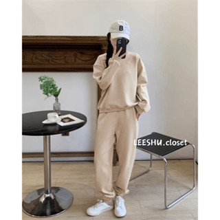 Bộ nỉ lót bông nữ thu đông có Bigsize form rộng kèm dây rút❤Leeshu❤chất vải nỉ siêu ấm mềm mại co giãn thoải mái B33