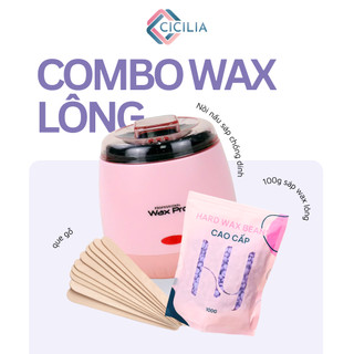 [CHE TÊN] Combo Nồi Nấu Sáp Wax Lông Chống Dính 200ml +100gr Sáp Dừa Tím Kèm 5 Que Gỗ CICILIA 2003
