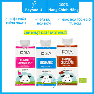 1 thùng 24 hộp sữa bò hữu cơ Koita 200ml (các loại nguyên kem, vị dâu, vị socola, ít béo)