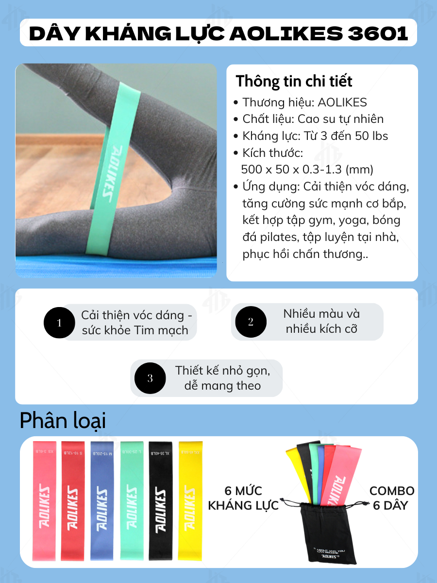 Bộ 6 Dây Kháng Lực Tập Gym Đa Năng Aolikes AL3601