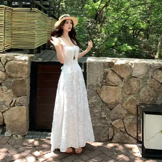 (UnihomePREMIUM) (40-80Kg) Đầm Váy Maxi Xô Hoa Nổi 10 Mảnh Cổ Vuông Mặc Đi Chơi (Có BigSize) CT352