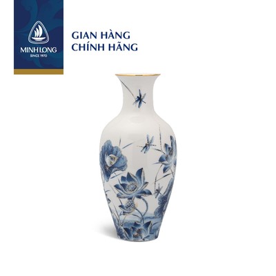 Bình Hoa, Bình Cắm Hoa Sứ Cao Cấp Minh Long 40 cm - Sen Vàng
