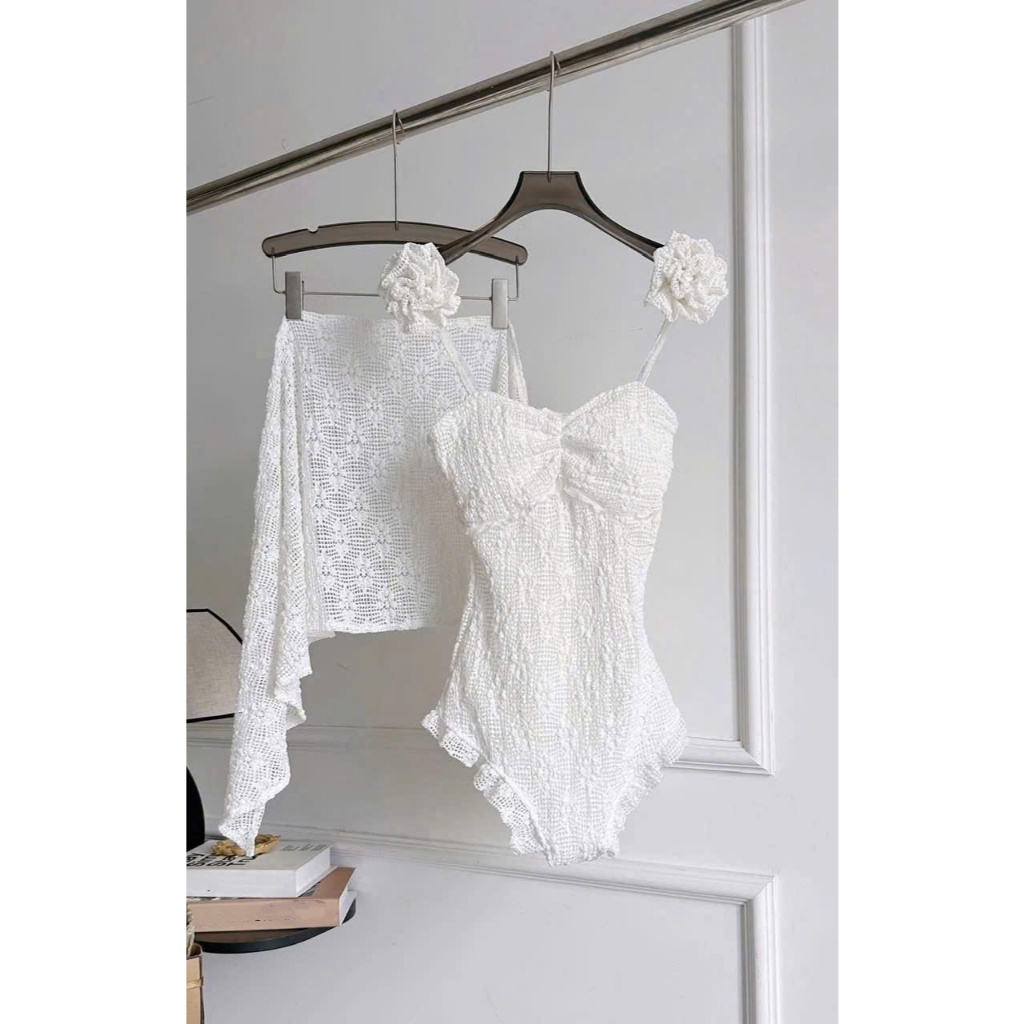 [ BKN 1018 ] Bikini đồ bơi đi biển liền thân ren hoa 3D HOA VAI kèm khăn hàng cao cấp HÀ BIKINI | BigBuy360 - bigbuy360.vn