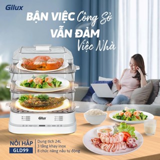 Nồi hấp Gilux 24L đa năng - Khay inox - phiên bản mới 2025 - có 3 tầng tiện lợi bảo hành 12 tháng