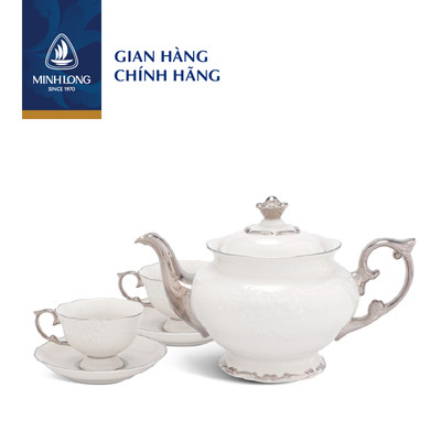 Bộ Trà Sứ Cao Cấp Minh Long 0.8 L - Đài Các IFP - Chỉ Bạch Kim