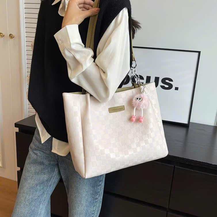 (Tặng charm gấu ) Túi xách nữ tote công sở kẻ ô  da PU cao cấp CUN241 | BigBuy360 - bigbuy360.vn