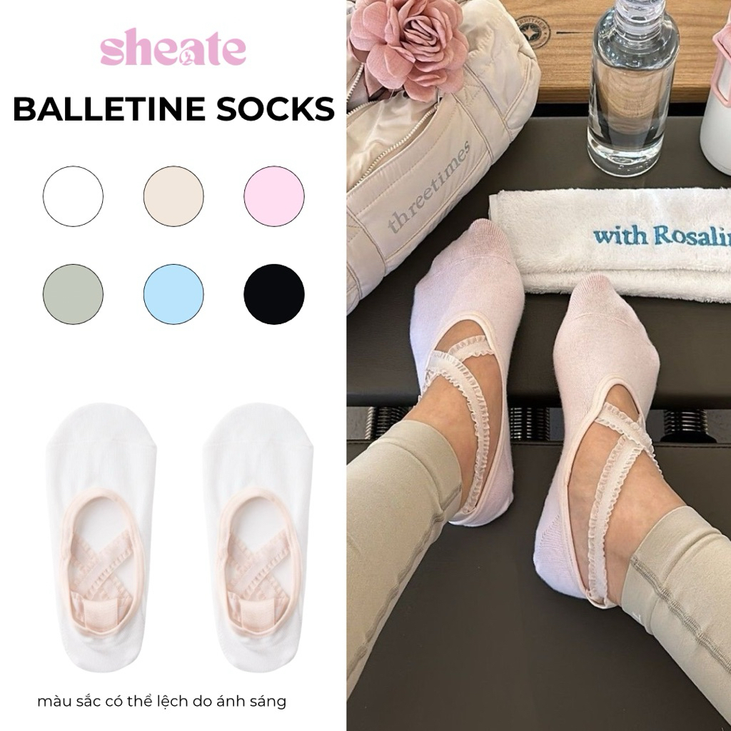 BALLETINE SOCKS - Tất tập pilates / yoga cổ thấp phong cách ballet viền ren chống trượt