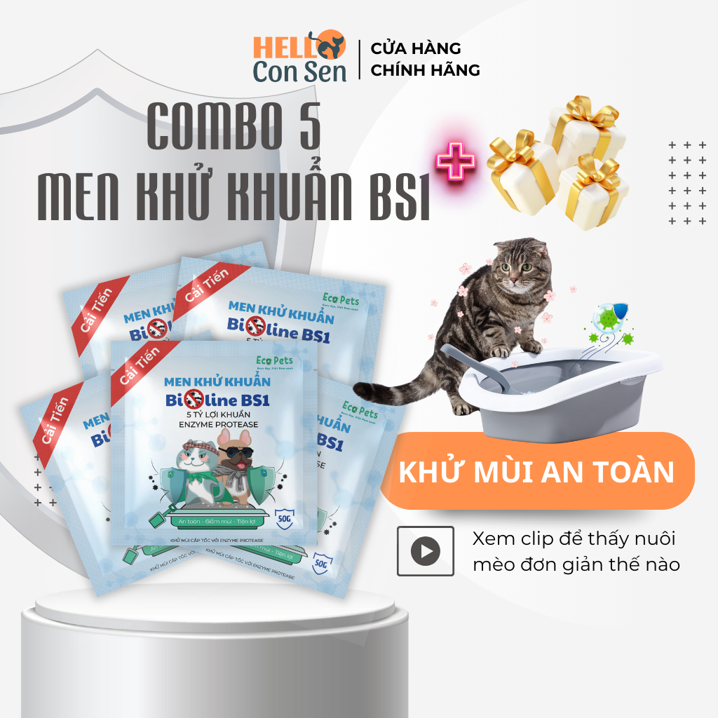 Men khử khuẩn cát vệ sinh mèo BIOLINE BS1 diệt mầm bệnh, mùi hôi phân nước tiểu trong cát mèo 50gr