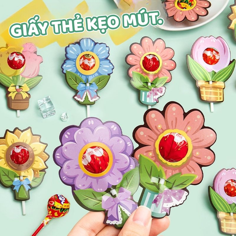 Thẻ giấy cài kẹo mút xinh xắn – Giấy trang trí kẹo mút hình bông hoa tiệc sinh nhật cho bé