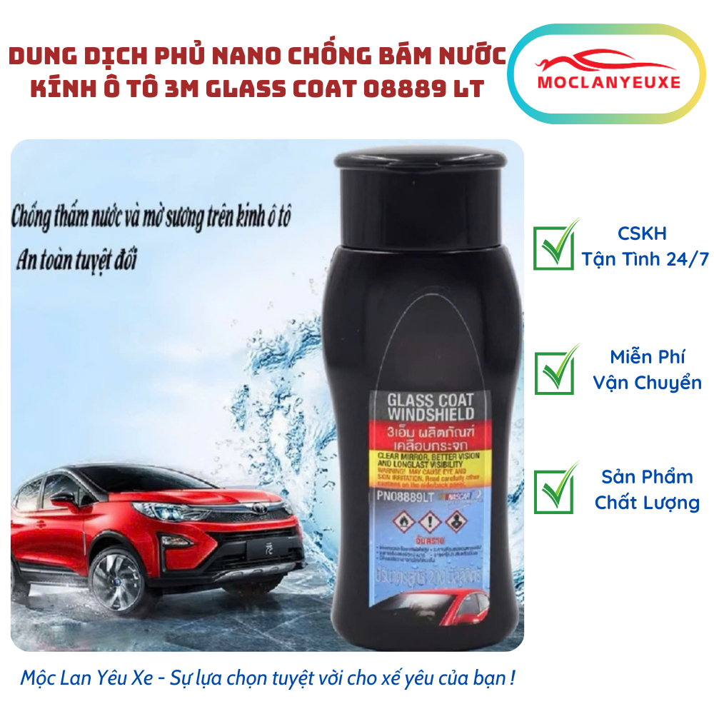 Dung Dịch Phủ Nano Chống Bám Nước Kính Ô Tô 3M Glass Coat 08889 LT – 200ml