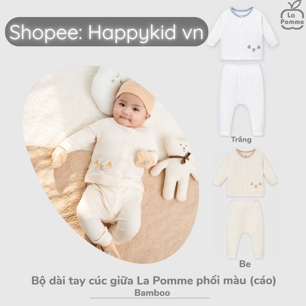 [LA POMME] 0-3M Bộ quần áo sơ sinh dài tay cúc giữa Phối màu (Cáo) LA POMME 14211