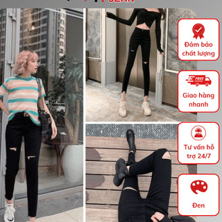  Quần Jean Đen Rách Gối Nữ – Quần Bò Nữ Lưng Cao Dáng Skinny Co Giãn Tôn Dáng – AMILY JEAN 