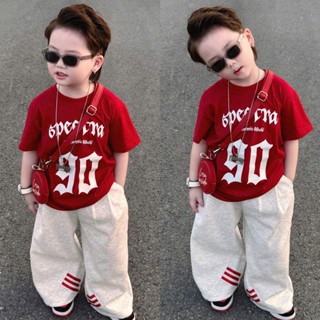  Set quần nỉ ống xuông viền đỏ áo thun số 90 cho bé trai phong cách hàn quốc,TPKIDS M1162  