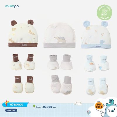 Bao tay chân mũ cho bé sơ sinh Mompa vải Sợi tre Bamboo mềm mịn co giãn 0083 0147