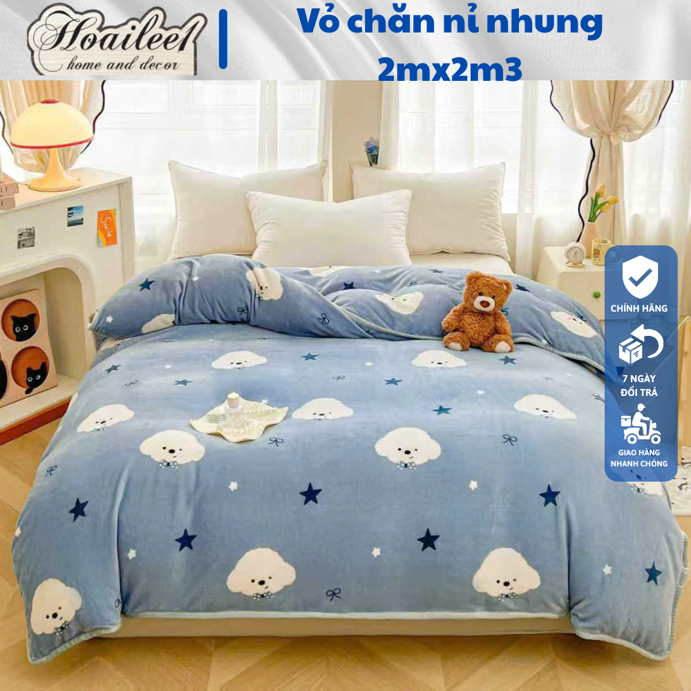 Vỏ chăn trần lớp nỉ nhung bông hoa trái tim trắng có khóa kéo lồng được ruột kích thước 2mx2m2 chọn 