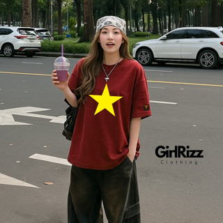 Áo Thun Nam Nữ Form Rộng Girlrizz Đỏ Đô Mận Chín In Sao Vàng – Tự Hào Dân Tộc ATN192