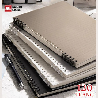  Sổ Còng A5 B5 120 Trang Cao Cấp Bìa Trơn 4 Màu Tối Giản - Sổ Tay Bullet Journal Còng Nhựa Nhẹ Tay Giấy Dày Chống Lóa 