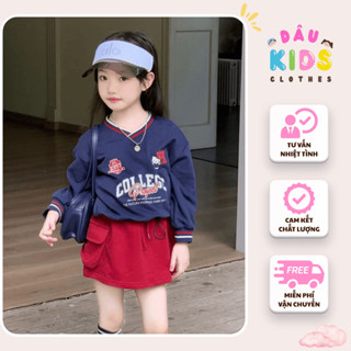   DEAL MỞ BÁN  Set thu đông gồm áo sweater form rộng cổ tim mix chân váy túi hộp thời trang Dâu Kids 