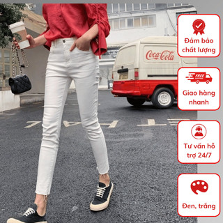 Quần Jean Nữ AMILY JEAN Skinny Lưng Cao Rách Gối Rách Gấu Màu Đen, Quần Bò Nữ Trắng Co Giãn BIGSIZE