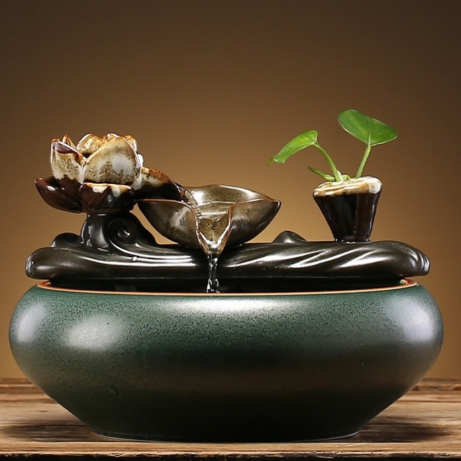 Phong thủy luân, thác nước phong thủy để bàn gốm sứ hình bể cá nhỏ đẹp mắt