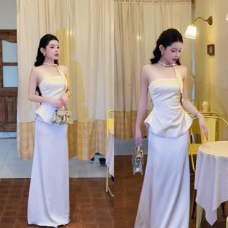  G21 Set lụa  áo và chân váy  áo lụa cup phối chân váy dài - Set đồ nữ đẹp 