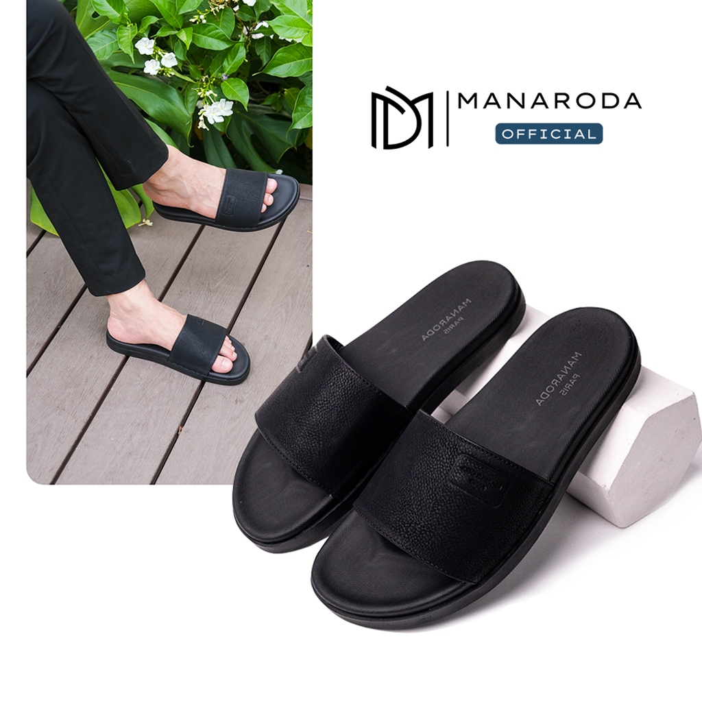 [MANARODA REGAL] - Dép da nam quai ngang in logo MANARODA GIÀY NAM CAO CẤP đế cao su êm chống trơn t