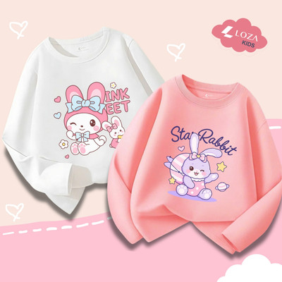 Áo thun dài tay bé gái in hình dễ thương cho bé từ 15-40kg - Áo thu đông trẻ em Loza Kids - KT001
