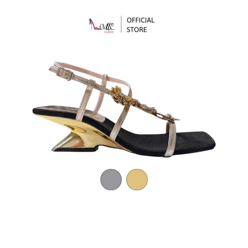 LOVIIECORNER - GIÀY CAO GÓT XINH  MŨI VUÔNG  - SANDAL CAO GÓT DÂY MẢNH ĐÍNH HOA GÓT KHOÉT EO 5CM - G