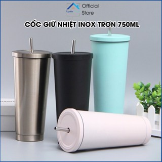 Ly Giữ Nhiệt Inox 500ml/750ml TRƠN MÀU, Cốc Uống Nước Basic Nhiều Màu Tặng Kèm Ống Hút Inox