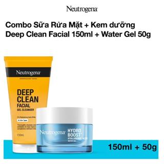  Combo Sữa rửa mặt sạch sâu Neutrogena Deep Clean Facial 150ml và kem dưỡng ẩm Water gel 50g  dành cho da dầu nhạy cảm  