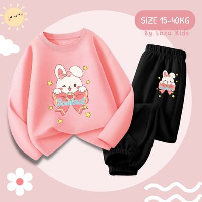 Bộ thu đông bé gái Thỏ nơ 2026 - Bộ quần áo dài tay cho bé gái cân nặng từ 15-43kg - Loza Kids BW436