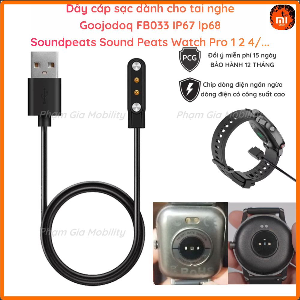 (BH 12th) Dây cáp sạc đồng hồ thông minh Goojodoq FB033 IP67 IP68/ Soundpeats Sound Peats Soudpeat W