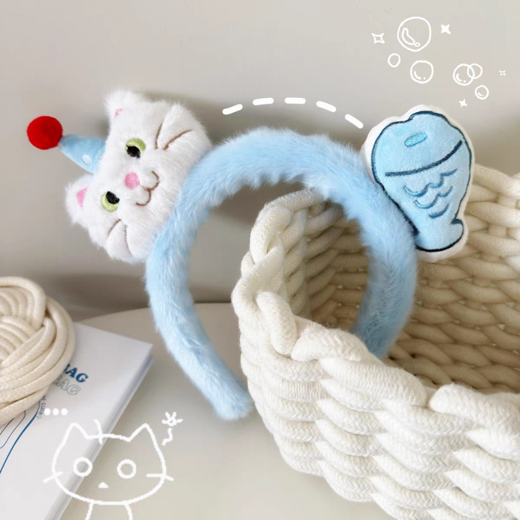 Cài tóc bờm tóc hình con mèo đội nón cá bông dễ thương