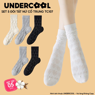  Combo 5 đôi Tất Vớ Nữ UNDERCOOL Cổ Trung Set 5 Họa Tiết Trái Tim Dáng Nhún Mềm Mại hoạ tiết trái tim Hàn Quốc cb-tc107 