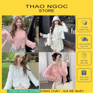  Áo khoác len lông cổ tròn tay dài đính ngọc hàng nhập QC.  có sẵn hình thật  THẢO NGỌC STORE 