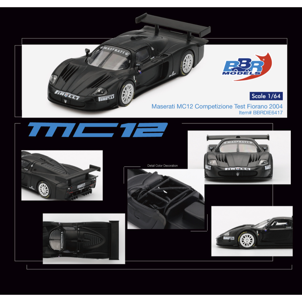 Mô hình xe Maserati MC12 Competizione Test Fiorano 2004 tỉ lệ 1:64 BBR model BBRDIE6417