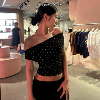  @kayci.studio Áo Trễ Vai Chấm Bi 2 Lớp Dáng Ngắn Mặc Được Nhiều Kiểu Basic Style 