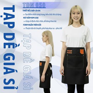 Tạp Dề Nấu Ăn Ngắn Đen Viền Chỉ Vàng, Tạp Dề Phục Vụ, Pha Chế 2 Lớp Chống Thấm Nước Vải Kaki Cotton