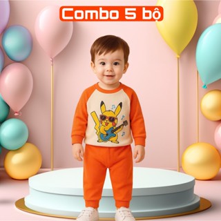 Combo 5 bộ dài tay Minky Mom in hình thú ngộ nghĩnh bé trai, bé gái (vải tăm hàn) ngẫu nhiên.