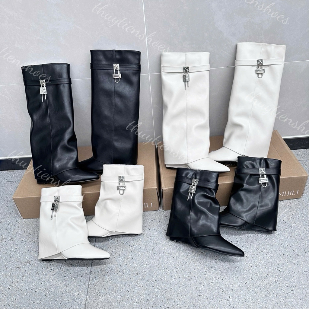 Giày bốt nữ ống đứng phối khoá Bốt nữ thời trang mũi nhọn gót 6p FORM 1.5 .Thuytienshoes (C2818-2)