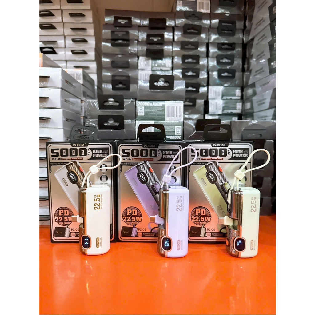 Pin Dự Phòng MINI WEKOME WP-35/ WP-19 5000mAh Sạc Nhanh 20W- 22.5W Tích Hợp Sạc Type-C và Dây Sạc