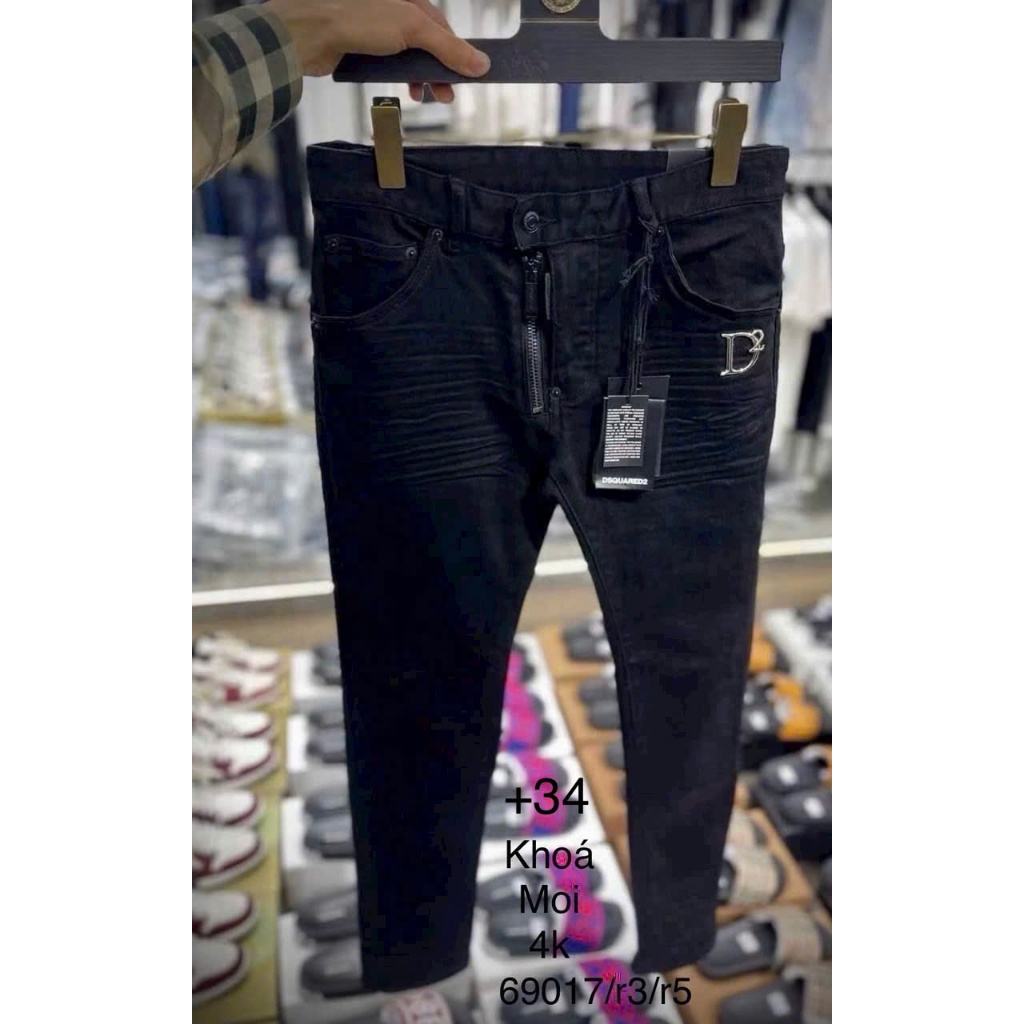Quần jean bò nam Dsq2 đen trơn phối zip lệch dáng slimfit Quần Bò Icon đen Nam Dáng Biker Dsq2 Hàng 