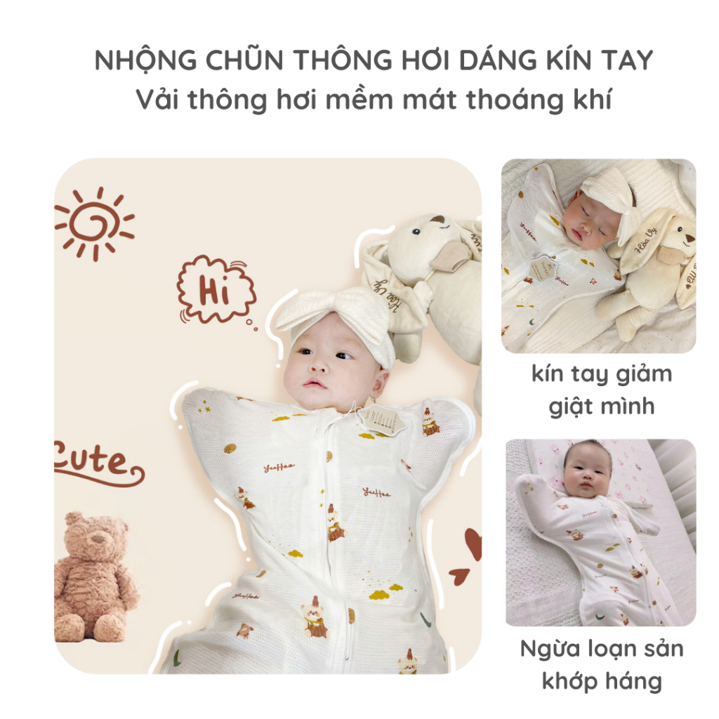 Nhộng Chũn Sơ Sinh Vải Thông Hơi Thoáng Khí YeeHoo | Túi Ngủ Chống Giật Mình Cho Bé 0-6 Tháng, Mềm Mát, Ngủ Ngon