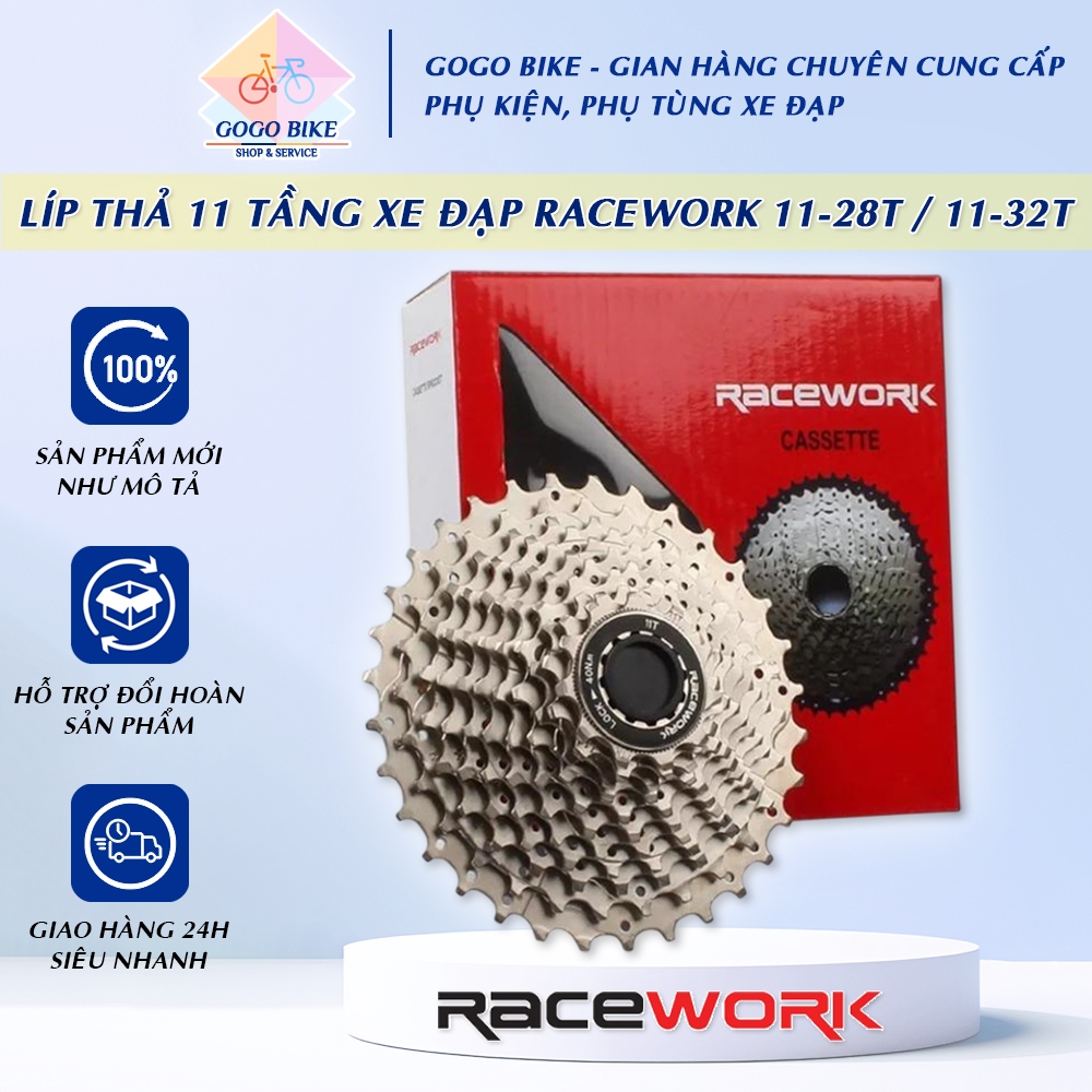 [GoGo Bike] Líp thả líp 11 xe đạp RACEWORK 11-28T / 11-32T (Bạc) - Chính Hãng