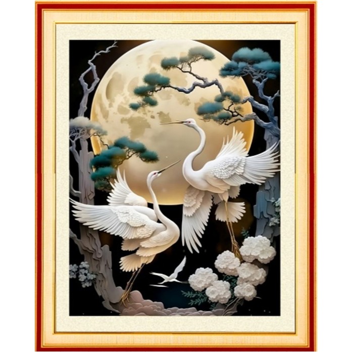 Tranh thêu chữ thập phong cảnh Hạc tùng  (thêu kín) VS8336 (60x75)Cm