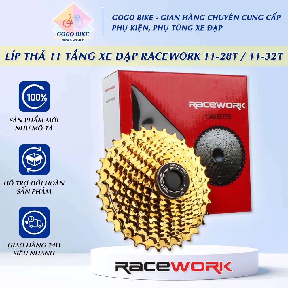 [GoGo Bike] Líp thả líp 11 xe đạp RACEWORK 11-28T / 11-32T (Vàng) - Chính Hãng