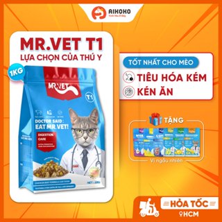 Gói Hạt 1kg Mr.Vet T1,T2,T3,T4,G1 cho Mèo ở Mọi Lứa Tuổi - Có Topping Thịt Sấy, Không Độn Đạm Giả