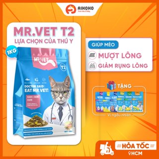 Gói Hạt 1kg Mr.Vet T2 cho Mèo ở Mọi Lứa Tuổi - Có Topping Thịt Sấy, Không Độn Đạm Giả