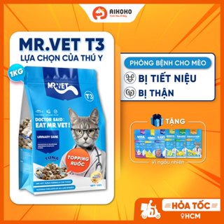 Gói Hạt 1kg Mr.Vet T3 cho Mèo ở Mọi Lứa Tuổi - Có Topping Thịt Sấy, Không Độn Đạm Giả